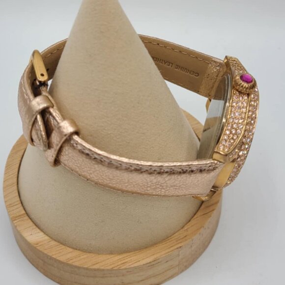 Betsey Johnson Rose Gold Watch with Crystal Bezel Leather Band NWOT! Works! - Picture 6 of 11